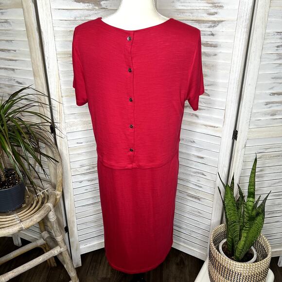 J. JILL Women's Size M Layered Button Back Short Sleeve Summer Dress Sangria Red - Picture 4 of 12
